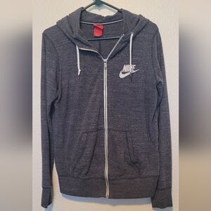 Nike Dark Heather Gray Zip Hoodie with White Swoosh